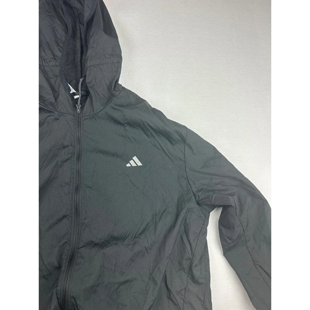 Adidas Jacket Woman's L Black Hooded Full‎ Zip Ultralite Lightweight Polyamide